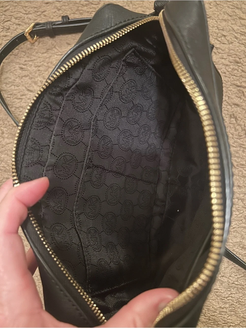 Michael Kors Black Crossbody Camera Bag with Gold Hardware
